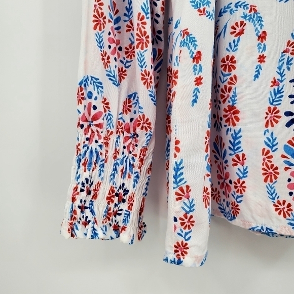 Talbots Ruffle Tie Neck Floral Long Sleeve Blouse - Picture 3 of 8